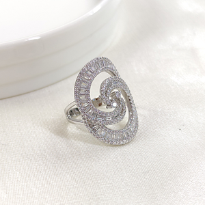 İTHAL BAGET TAŞ DETAYLI OVAL GÜMÜŞ YÜZÜK - 12