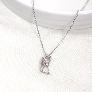 7X15 MM KEDİ GÜMÜŞ KOLYE 40+5 CM - RODYUM BEYAZ