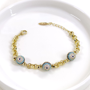 XUPING ÜÇLÜ SOSYETE GÖZÜ NAZAR BONCUKLU BİLEKLİK 17+3 CM - ALTIN SARI