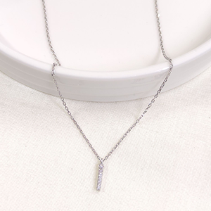 1 CM TAŞLI İ HARF GÜMÜŞ KOLYE 40+5 CM - RODYUM BEYAZ