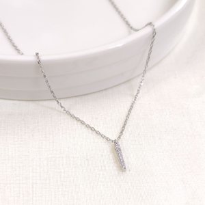 1 CM TAŞLI İ HARF GÜMÜŞ KOLYE 40+5 CM - RODYUM BEYAZ