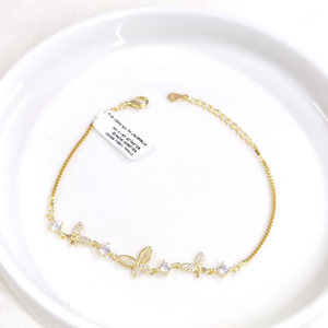 İTHAL TAŞLI SEDEF KELEBEK GÜMÜŞ BİLEKLİK 18+3 CM - ALTIN SARI