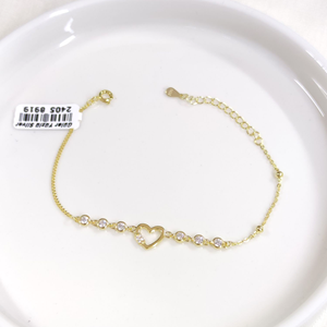 İTHAL TAŞLI KALP GÜMÜŞ BİLEKLİK 16+3 CM - ALTIN SARI
