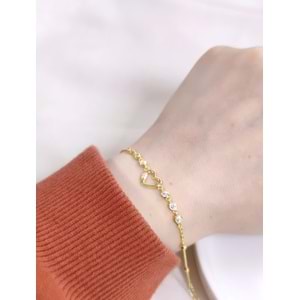İTHAL TAŞLI KALP GÜMÜŞ BİLEKLİK 16+3 CM - ALTIN SARI