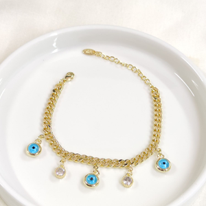 FULLYX GURMET ZİNCİRLİ SALLANTILI CAM GÖZ BİLEKLİK GOLD 16+4CM