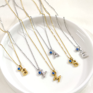 ÇELİK 1 CM NAZAR BONCUKLU MİNİ HARF KOLYE