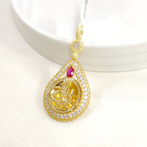 FUŞYA TAŞLI TUĞRA GÜMÜŞ KOLYE UCU 25x50MM