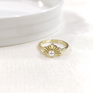 İNCİLİ AYARLANABİLİR GÜMÜŞ YÜZÜK - ALTIN SARI