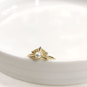 İNCİLİ AYARLANABİLİR GÜMÜŞ YÜZÜK - ALTIN SARI