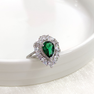 İTHAL ZÜMRÜT ZİRKON DAMLA GÜMÜŞ YÜZÜK
