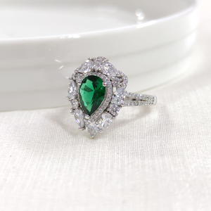 İTHAL ZÜMRÜT ZİRKON DAMLA GÜMÜŞ YÜZÜK