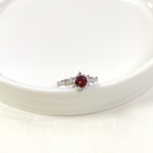 KIRMIZI ZİRKON TAŞLI ÇİÇEK LOTUS TEK TAŞ GÜMÜŞ YÜZÜK - 16