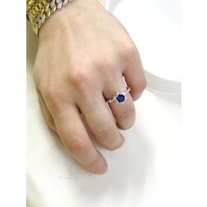 SAFİR MAVİ ZİRKON TAŞLI ÇİÇEK LOTUS TEK TAŞ GÜMÜŞ YÜZÜK - 16