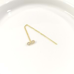 TEKLİ TAŞLI SONSUZLUK JAPON ZİNCİR GÜMÜŞ KÜPE - ALTIN SARI