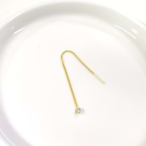 TEKLİ TEK TAŞLI JAPON GURMET ZİNCİR GÜMÜŞ KÜPE - ALTIN SARI