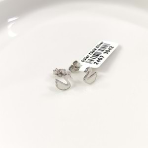 8 MM MİNELİ KUĞU GÜMÜŞ ÇİVİ KÜPE - RODYUM BEYAZ