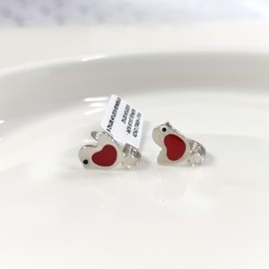 KALP MİNELİ CİVCİV GÜMÜŞ ÇOCUK KÜPE - RODYUM BEYAZ