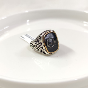 SİYAH DETAY AY YILDIZ GÜMÜŞ ERKEK YÜZÜK