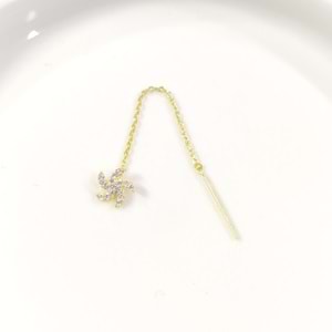 ZİNCİRLİ DENİZ YILDIZI JAPON TEK GÜMÜŞ KÜPE - ALTIN SARI