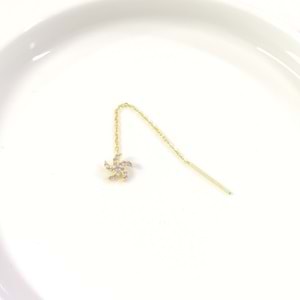 ZİNCİRLİ DENİZ YILDIZI JAPON TEK GÜMÜŞ KÜPE - ALTIN SARI