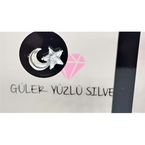 İTHAL AY YILDIZ GÜMÜŞ VİDALI KÜPE