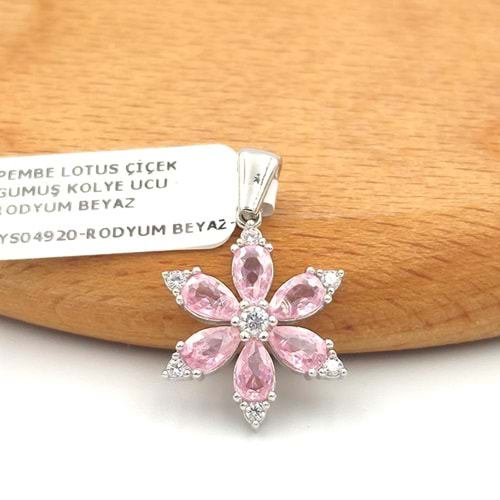 PEMBE LOTUS ÇİÇEK GÜMÜŞ KOLYE UCU - RODYUM BEYAZ