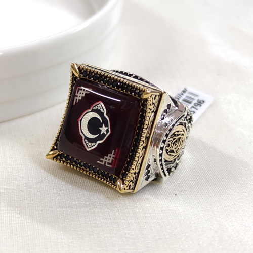 BÜYÜK KARE AY YILDIZ GÜMÜŞ ERKEK YÜZÜK