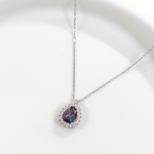 1 CM MİSTİK TOPAZ TAŞLI DAMLA GÜMÜŞ KOLYE 40+5 CM