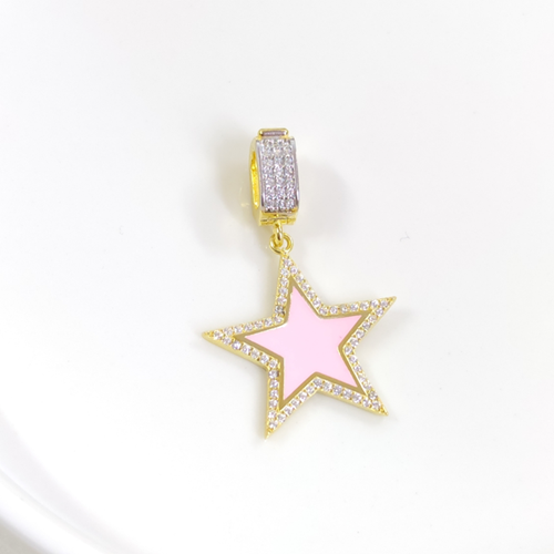 PEMBE MİNELİ YILDIZ GÜMÜŞ KOLYE UCU 25 MM