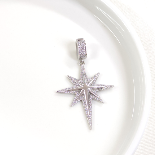 TAŞLI KUTUP YILDIZI GÜMÜŞ KOLYE UCU 4CM