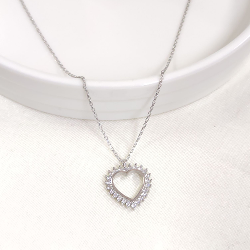 15 MM TAŞLI KALP GÜMÜŞ KOLYE 40+5 CM