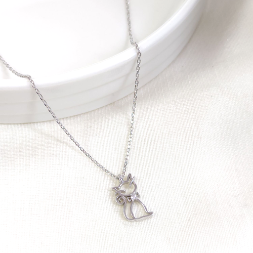 7X15 MM KEDİ GÜMÜŞ KOLYE 40+5 CM