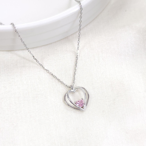 12 MM PEMBE KALP GÜMÜŞ KOLYE 40+5 CM