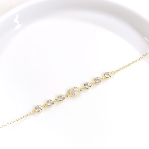 İTHAL TAŞLI KALP GÜMÜŞ BİLEKLİK 16+3 CM