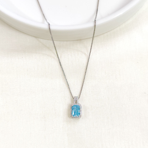 İTHAL MAVİ BAGET GÜMÜŞ KOLYE 40+5CM