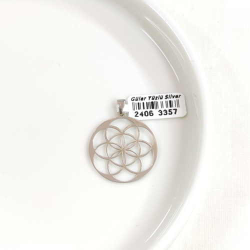 ÇİÇEK MOTİFLİ PLAKA GÜMÜŞ KOLYE UCU 25MM