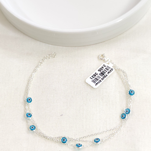 3 SIRA MAVİ NAZAR BONCUKLU GÜMÜŞ BİLEKLİK