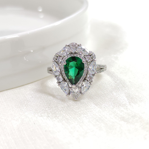 İTHAL ZÜMRÜT ZİRKON DAMLA GÜMÜŞ YÜZÜK