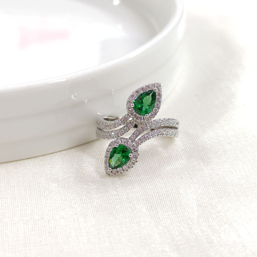 İTHAL ÇAPRAZ DAMLA ZÜMRÜT ZİRKON GÜMÜŞ YÜZÜK