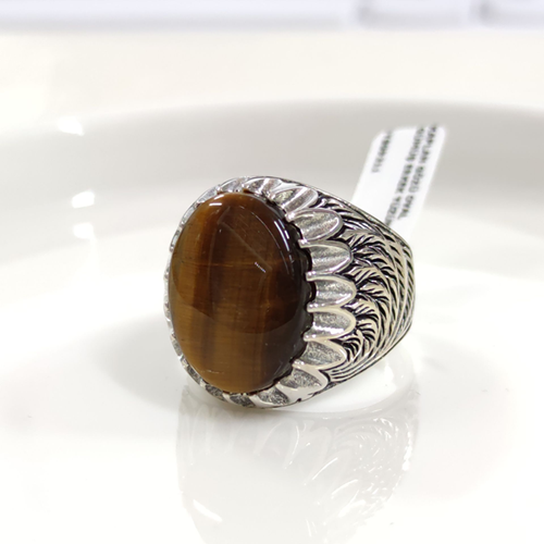 KAPLAN GÖZÜ OVAL GÜMÜŞ ERKEK YÜZÜK