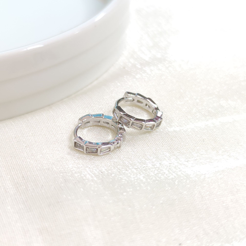 İTHAL 10 MM BAGET DETAY GÜMÜŞ HALKA KÜPE