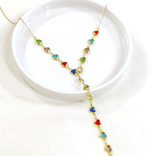 ÇELİK RENKLİ KALP Y KOLYE GOLD 55+5 CM