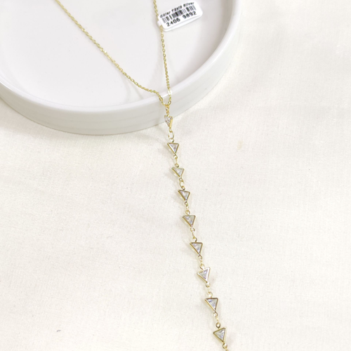 ÇELİK ÜÇGEN TAŞLI Y KOLYE ZİNCİR GOLD 40+5 CM