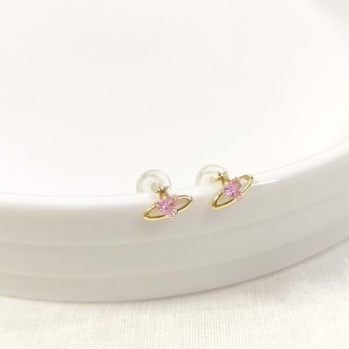 İTHAL 8 MM GEZEGEN PEMBE KALP GÜMÜŞ ÇİVİ KÜPE