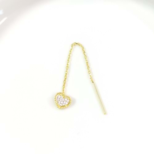 TEKLİ TAŞLI KALP JAPON ZİNCİR GÜMÜŞ KÜPE