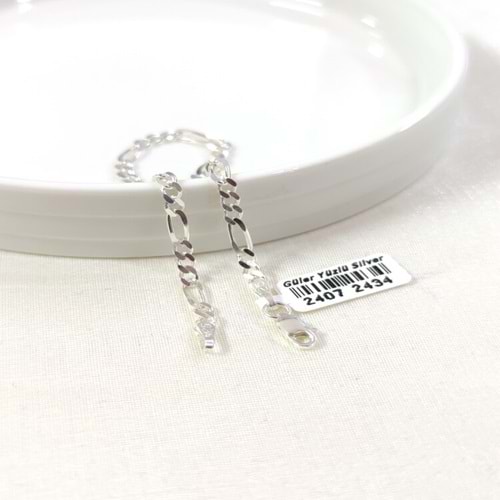 3,5 MM FİGARO GÜMÜŞ ZİNCİR BİLEKLİK 21 CM