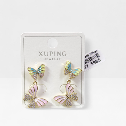 XUPING PEMBE MİNELİ KELEBEK 3CM ÇİVİ KÜPE GOLD