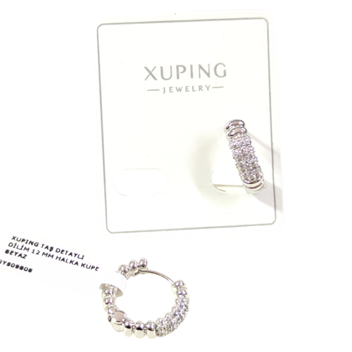 XUPING TAŞ DETAYLI DİLİM 12 MM HALKA KÜPE BEYAZ