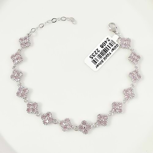 PEMBE YONCA 7 MM SU YOLU GÜMÜŞ BİLEKLİK 16+3 CM