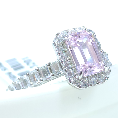 MOZANAYT PEMBE TAŞLI TAMTUR 13 MM BAGET GÜMÜŞ YÜZÜK